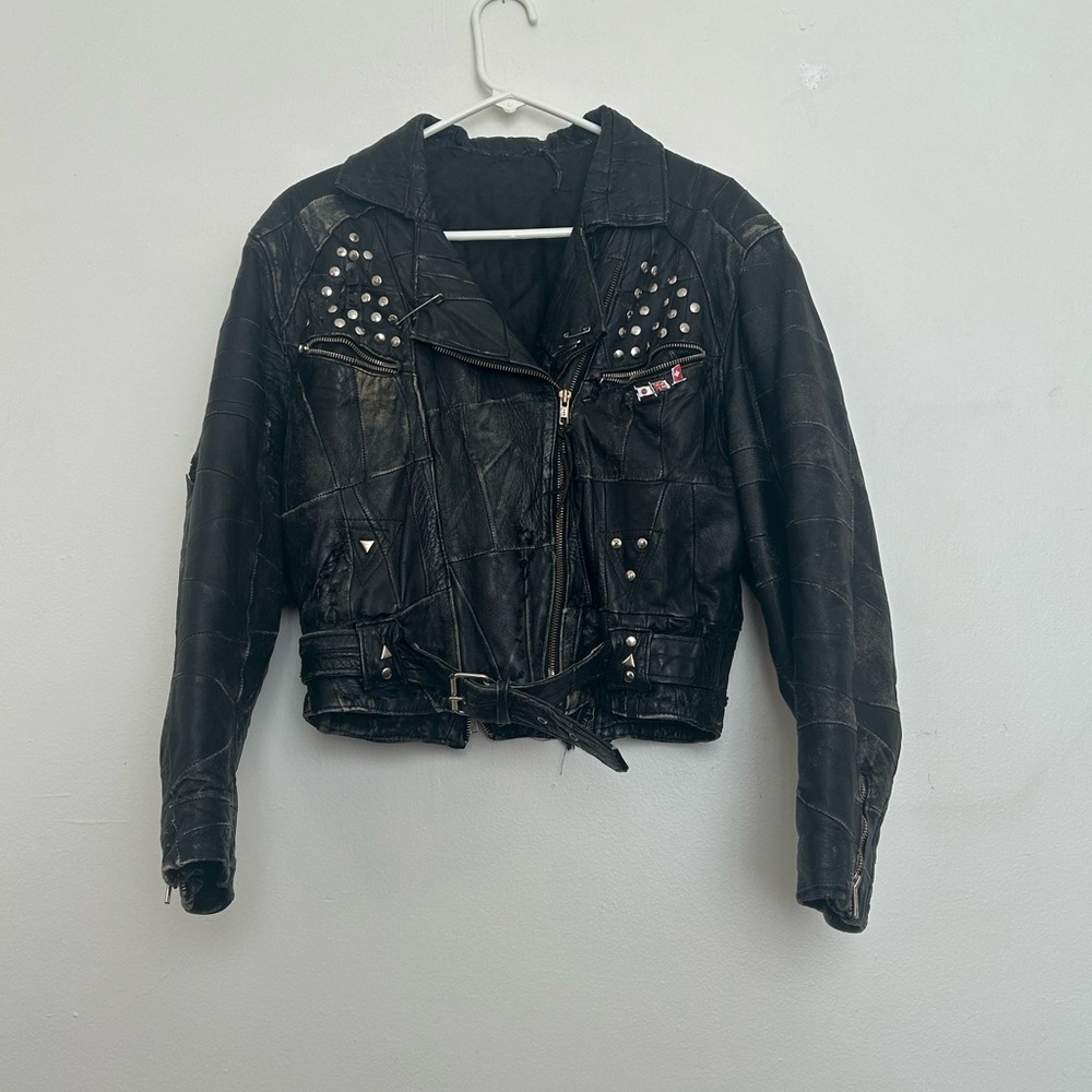 Vintage Studded Black Leather Jacket